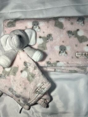 Blankets & Beyond Gray & Pink Elephant Lovey & Matching Fleece Baby Blanket